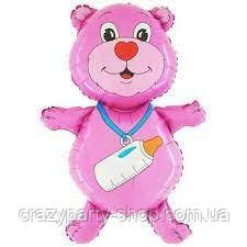 Кулька  фольгована Ведмедик рожевий  з соскою, фото 1