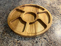 Екологічна менажниця дерев'яна 30 см ясенова на 5 відділів, соусником двосторонній круглий кабарет з просоченням