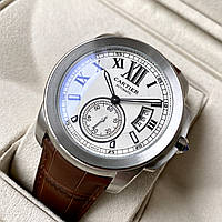Cartier calibre de Cartier AAA brown чоловічий механічний годинник з автопідзаводом на шкіряному ремінці