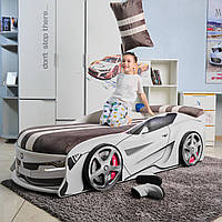 Детская кровать машина БМВ Турбо (BMW Turbo) белая 150х70 с подъемным механизмом