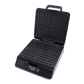 Електрична вафельниця для бельгійських вафель Adler AD 3036 1500W, 4 вафлі за раз, антипригарне покриття