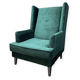 Класичне м'яке крісло трон MeBelle LAVITA у вітальню, спальню, смарагдовий темно-зелений велюр