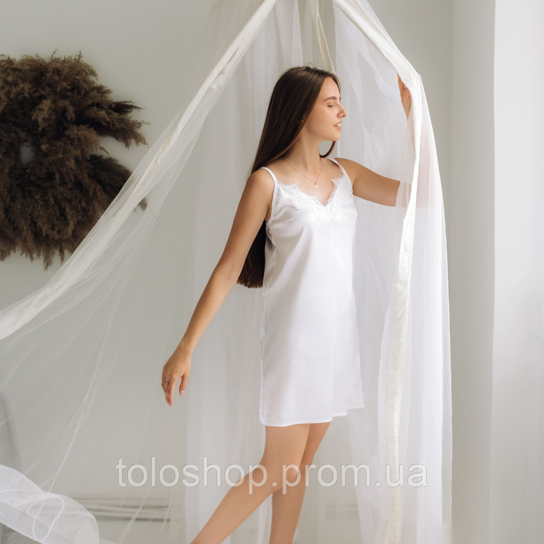 Женская ночнушка белая "Очарование" из атласа, Женская одежда для сна и ...