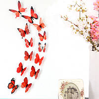 Наклейки на стену 12 шт 3D бабочек красно-разноцветные Б130