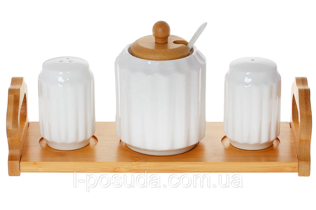 Набір для спецій фарфоровий Naturel: сіль, перець, цукор 3 предмети, фото 1