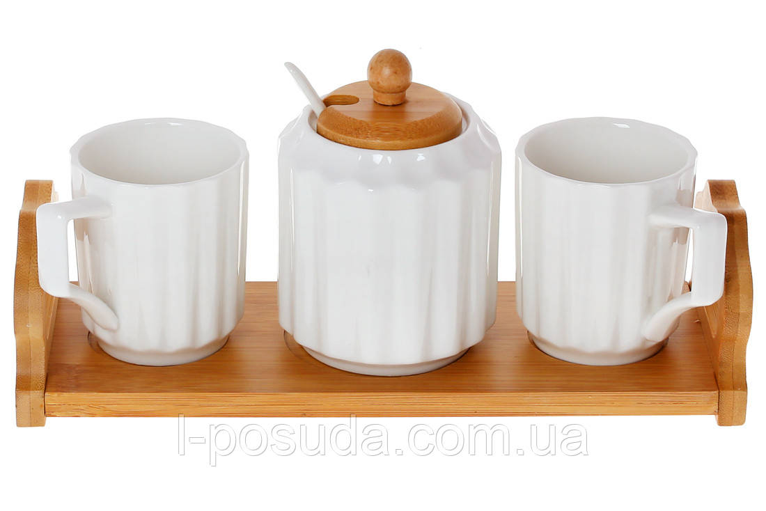 Кавовий набір Naturel чашки + цукорниця на бамбуковій підставці, фото 1