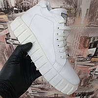 Ботинки женские молодёжные кожаные белые осень-весна на шнуровке с боковым замком Medium код-(135 б)