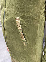 Армейська кофта флісова Kafkas, тепла, розмір M, Олива, вставки Мультикам на рукава, плечі, кишені, фото 2