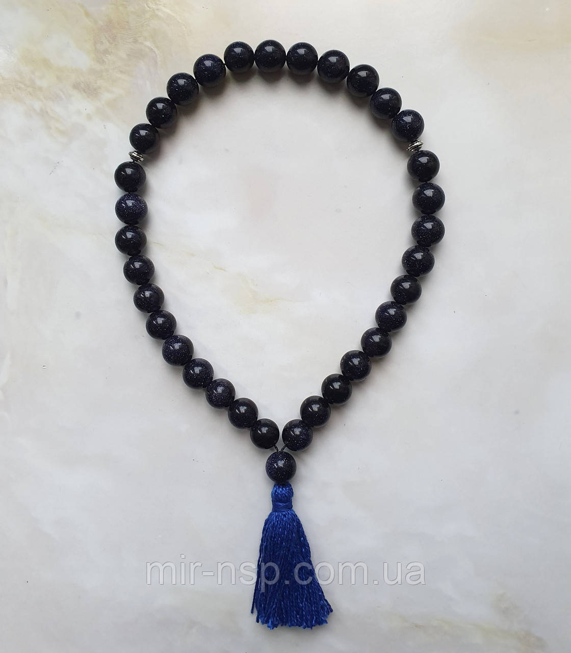 Чотки 33 намистини синій авантюрин 10 мм вага 44г, фото 1