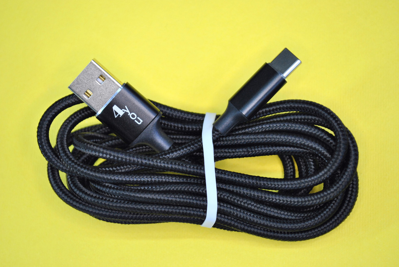 Кабель USB Type-C 4you Rido Fast Charge (2.1A, круглий, тканина, чорний, 2М)