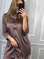 Рубашка женская шелковая пижама стильная красивая Коричневый
