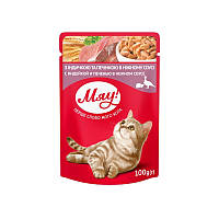 Мяу консервований корм(пауч) для дорослих котів З індичкою та печінкою в ніжному соусі 0,1 кг