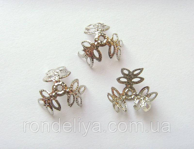 Обіймач для намистин фігурний, філігрань, сріблястий, 20 штук, фото 1