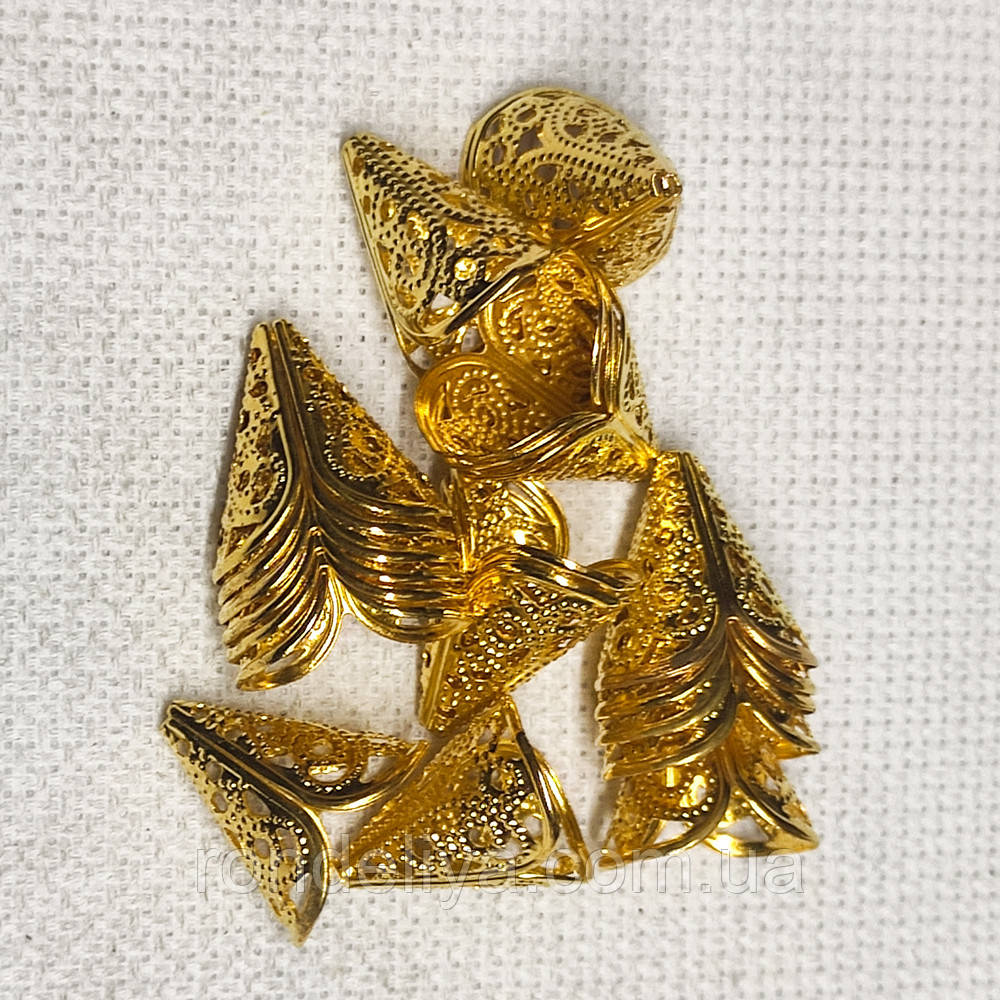 Конус Шапочки для Намистин, Залізні, золото, 15х15мм, Отвір 3мм, 20шт., фото 1