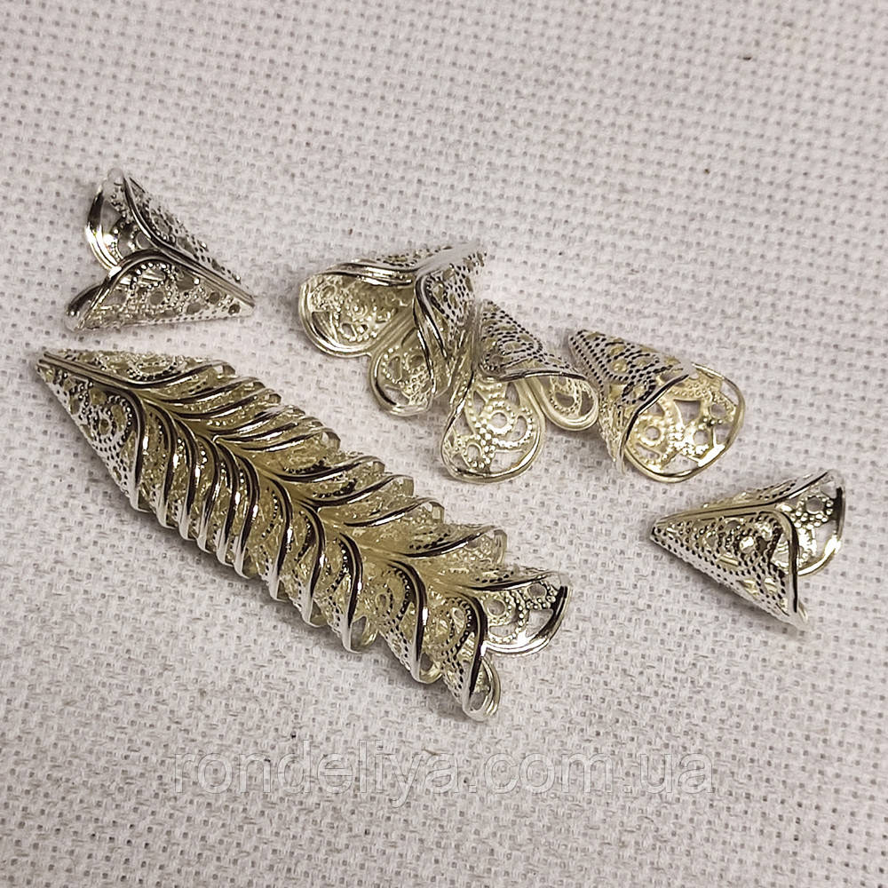 Конус Шапочки для Намистин, Залізні, срібло, 15х15мм, Отвір 3мм, 20шт., фото 1