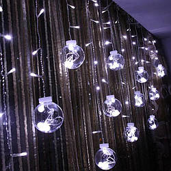 Гірлянда RD-070 Штора Кулька в кульці, Провід-Білий, Колір ламп-Білий