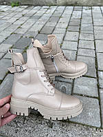 Женские ботинки кожаные весенне-осенние бежевые на байке демисезонные Размеры 36,37,38,39,40,41