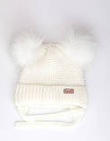Дитячий зимовий комплект дівчинці 1 2 3 4 роки: тепла біла шапка на флісі з 2 помпонами та в'язаний снуд хомут, фото 8