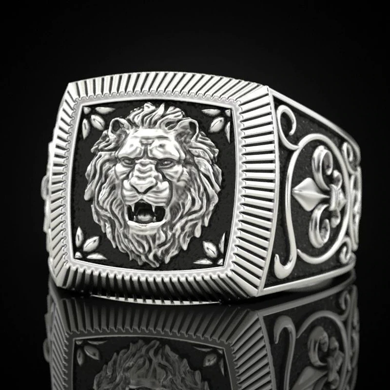 Модна чоловіча каблучка високої влади - чоловічий перстень срібний лев, розкішний перстень зі левом, розмір 19