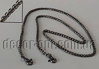 Фурнитура-цепочка для сумки черная объемное плетение с карабинами 120см