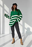 В'язаний светр у смужку зі змійкою на комірі — зелений колір, L (є розміри), фото 6