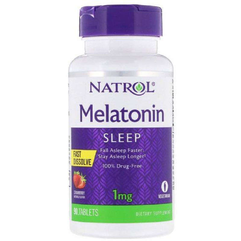 Мелатонін, 1 мг, смак полуниці, Melatonin, Fast Dissolve, Natrol, 90 таблеток