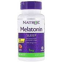 Мелатонін, 1 мг, смак полуниці, Melatonin, Fast Dissolve, Natrol, 90 таблеток