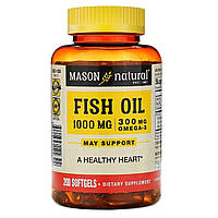 Риб'ячий жир 1000 мг з Омега-3 300 мг, Omega-3 Fish Oil, Mason Natural, 200 гелевих капсул