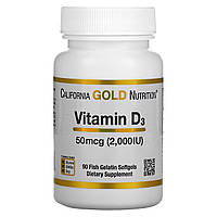 Вітамін D3, 2000 МО, Vitamin D3, California Gold Nutrition, 90 капсул із риб'ячого желатину