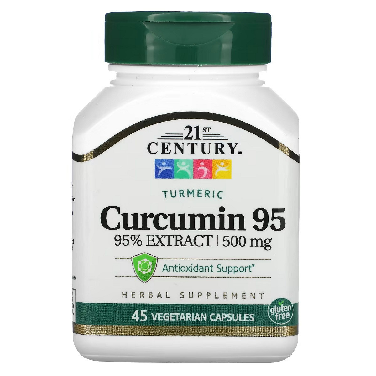 Куркумин 95, 500 мг, Curcumin 95, 21st Century, 45 вегетарианских капсул - фото 1 - id-p1683970600