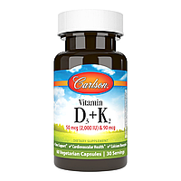 Вітамін D3+K2, 2000 МО та 90 мкг, Vitamin D3+K2, Carlson, 60 вегетаріанських капсул