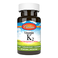 Вітамін K2, MK-7, 90 мкг, Vitamin K2 as MK-7, Carlson, 60 желатинових капсул