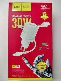 СЗУ блок Hoco N13 PD+QC3.0 (1USB/ 1Type-C/ 3.0A) + Type-C - Iphone білий