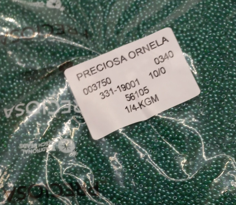Бісер 10/0, No56105 зелений (темно-бірюзовий) прозорий глянсовий (пач.50 грамів)