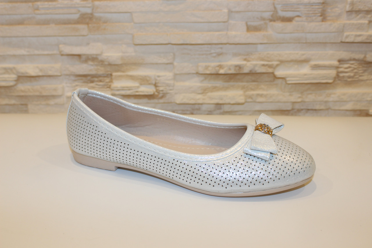 Балетки туфлі жіночі сріблясті з бантиком код Т249 Уцінка (читайте опис)