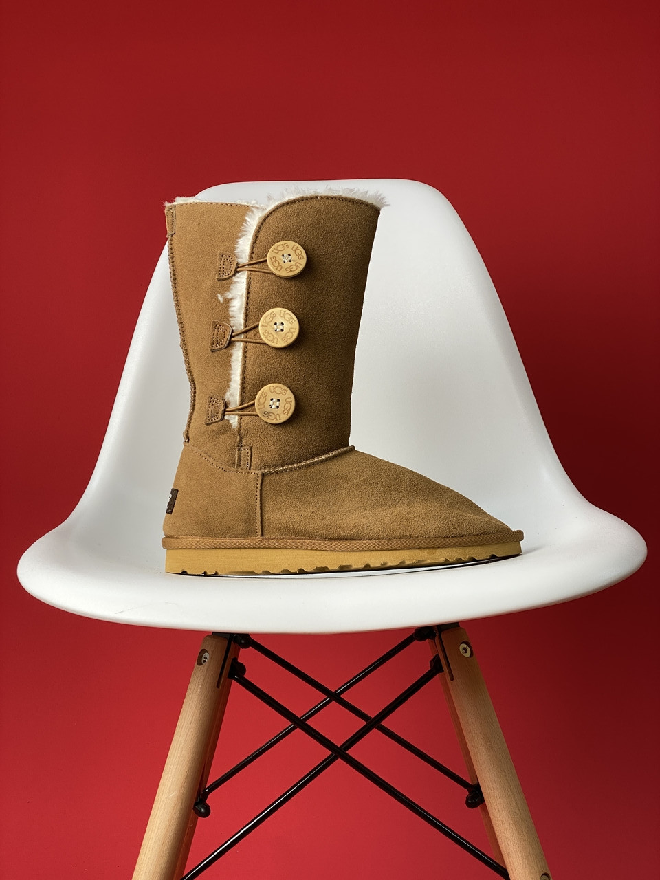 Чоботи уггі жіночі зимові коричневі UGG Bailey Button Triplet II High Caramel (07529)