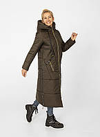 Длинное зимнее стеганое пальто пуховик ниже колена с капюшоном размер 46-58