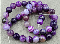 Бусины на нитке натуральный камень Агат фиолетовый глянцевый гладкий шарик d=8мм L-38см(+-)