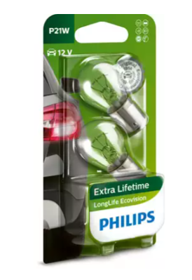 Лампа накаливания P21W 12V 21W BA15s LongerLife EcoVision Philips, 2 шт/1 уп (KG-5128)