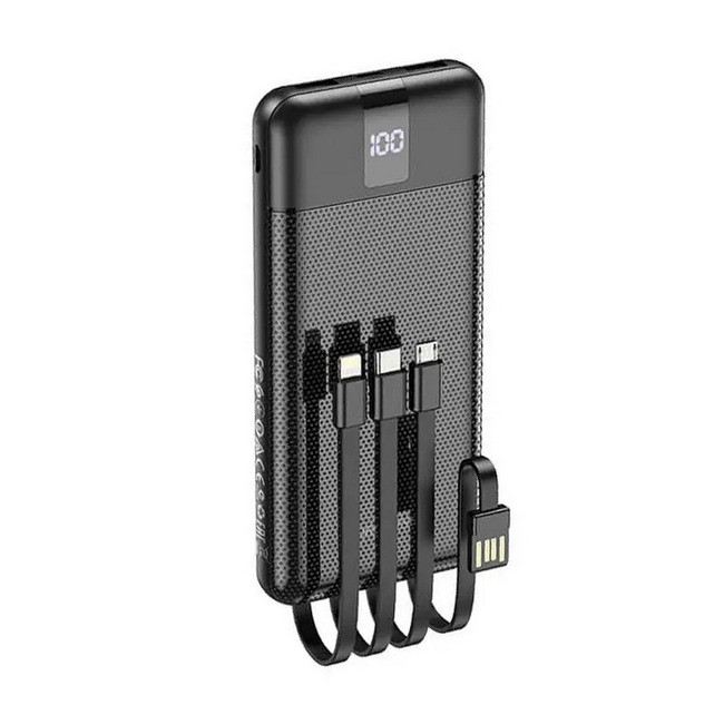 Повербанк УМБ Power Bank BOROFONE BJ20 10000mAh 2USB, Type-C, 2A, з кабелями, чорне, фото 1