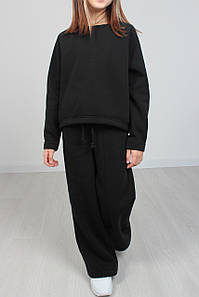 Костюм для дівчинки турецька тринитка кофта реглан і штани палацо-колір чорний