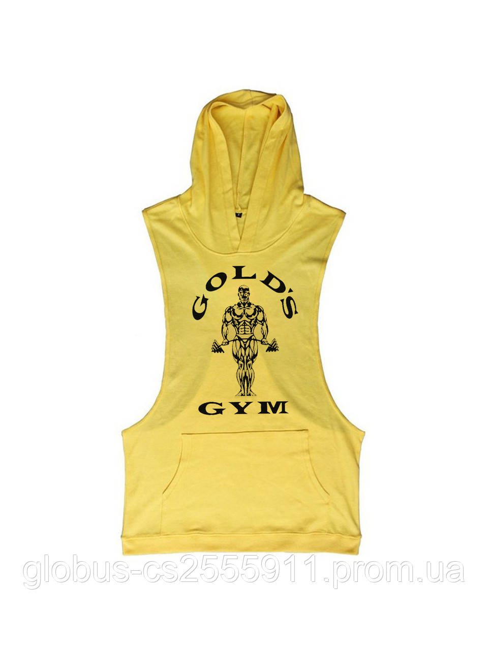 Майка чоловіча безрукавка з капюшоном "Gold's Gym" жовта Oversize