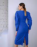 Сукня жіноча міді з пишними рукавами Люкс синє (різні кольори) XS S M L, фото 4