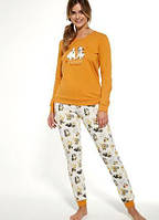 Пижама женская длинный рукав и штаны с принтом собак домашний костюм Cornette dogs 671\305k (жёлтый)
