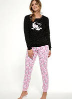 Пижама женская с длинным рукавом и штанами с принтом овечки Cornette 721\301k (чёрный с розовым)
