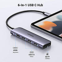 Багатопортовий адаптер-концентратор UGREEN 6-in-1 Хаб USB Ugreen USB-C Hub 6-in-1 Multifunctional HUB UGREEN, фото 4