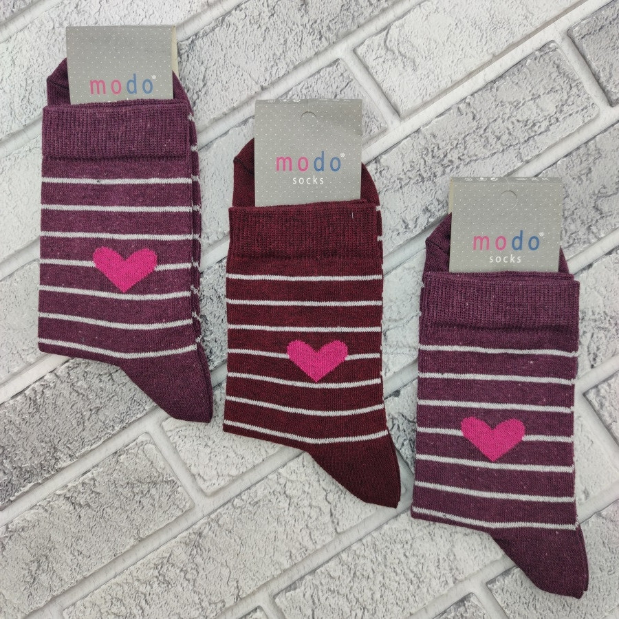 Шкарпетки жіночі високі весна/осінь р.23-25 ​​Серце+смужка бордо MODO SOCKS 30036400