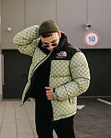 Мужская женская зимняя куртка The North Face х Gucci пуховик оверсайз до -30*С ТНФ унисекс черная с зеленым