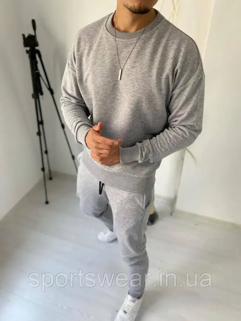 Зимовий Спортивний костюм чоловічий сірого кольору Толстовка зі штанами утеплені з карманами хлопцю Модний одяг