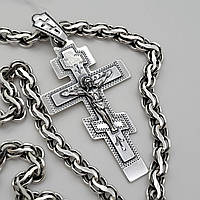 Серебряный массивный восьмиконечный нательный крестик с цепочкой Ручеёк на шею серебро 925 пробы